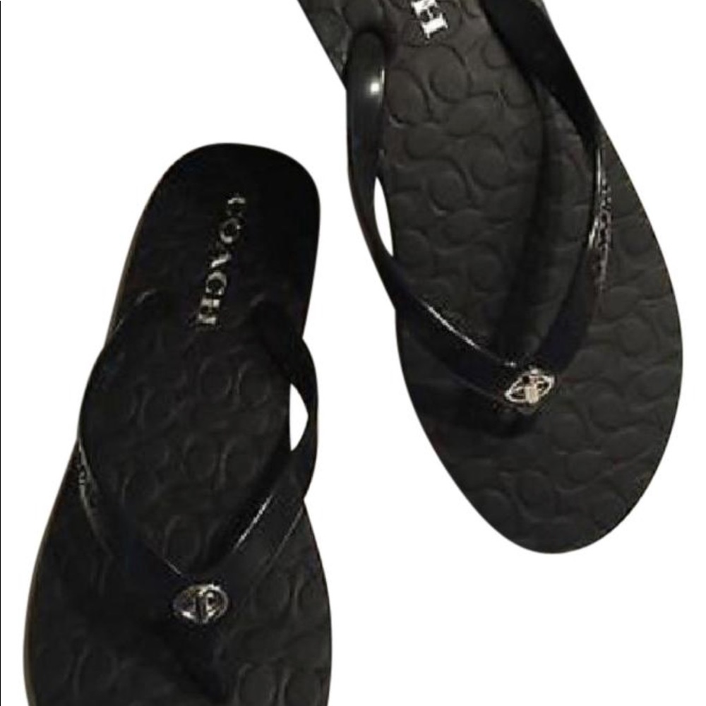 Coach Thong Flip Flops Black Sandals 10